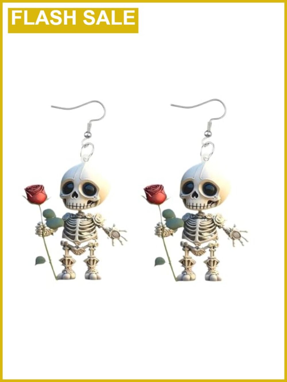 Goth Skeleton Skull Rose Drop Dangle Earrings Acrylic Halloween Jewelry
